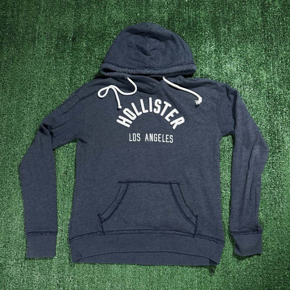 Mens Y2K Hollister Los Angeles Graphic Pullover Hoodie Navy Blue Medium